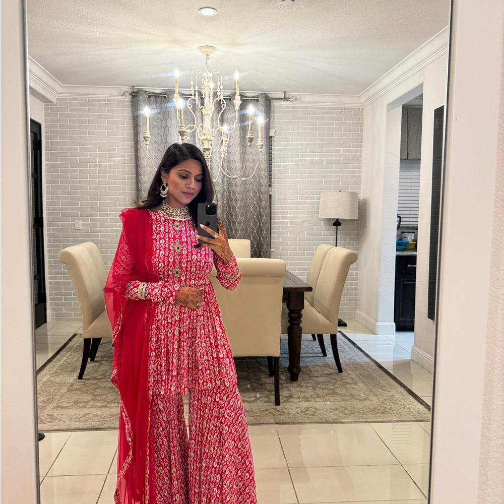 Elegant Red Floral Women's Indian Outfit